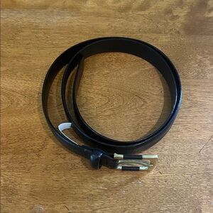 J. Crew Black Leather Belt with Gold Buckle